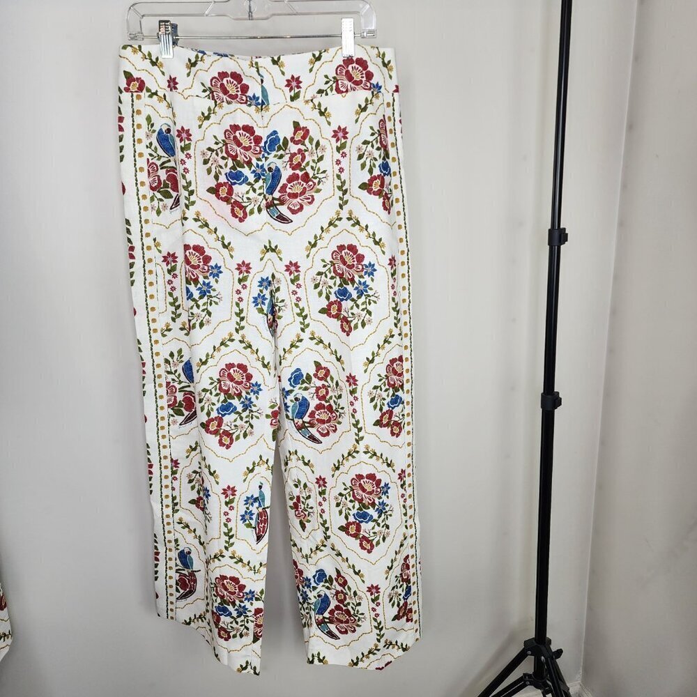 NWT Sezane X Farm Rio Tiago Crop Linen Blend Pant Romantic Garden 42/US Size 10 - Picture 7 of 16